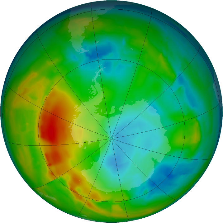 Antarctic ozone map for 24 July 2010
